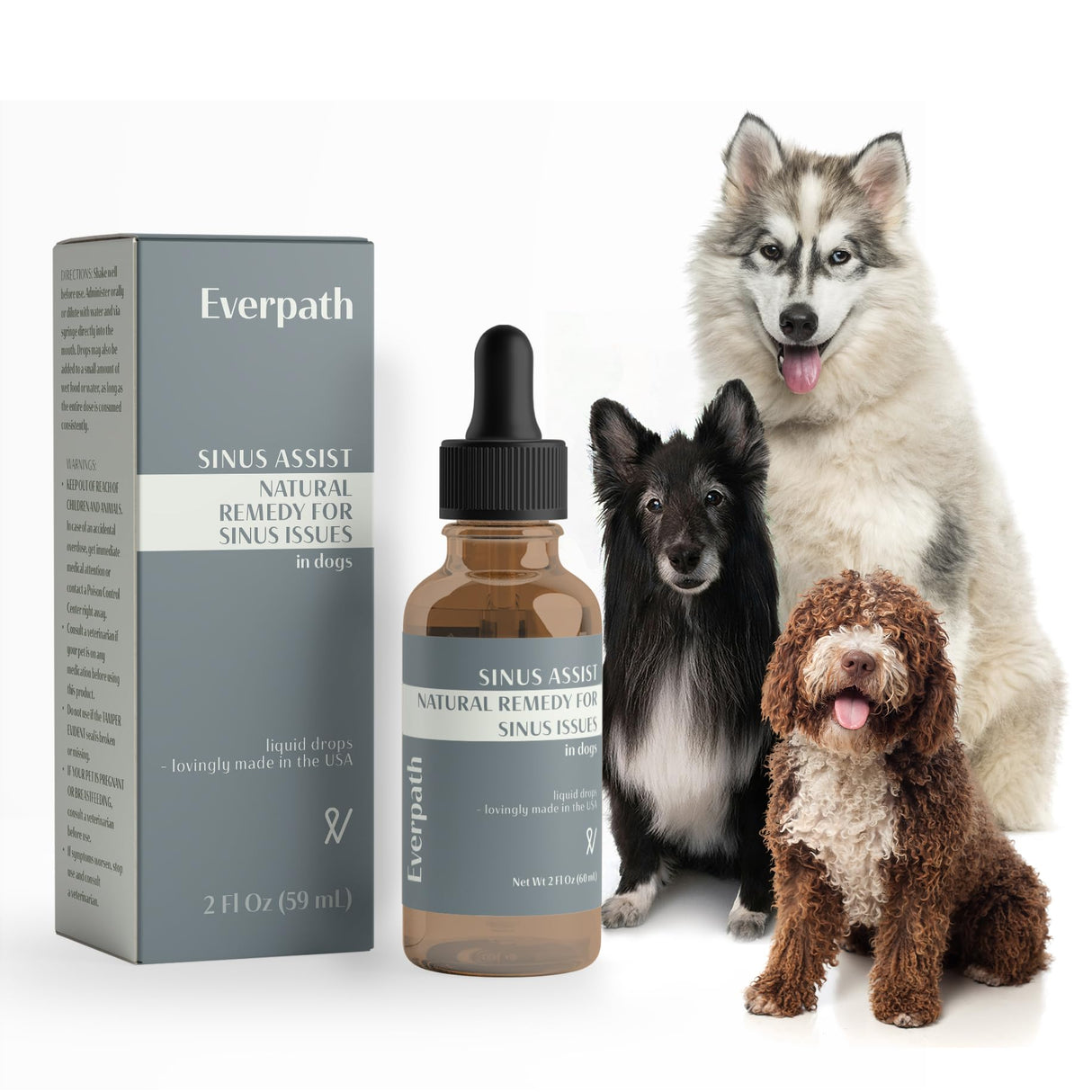 Everpath Sinus Support for Dogs - 2 Fluid Ounces/60mls | USA Made | Supports Sinus Health and Relief | Relief for Allergies, Congestion & Acute Sinusitis | Natural Solution for Pets