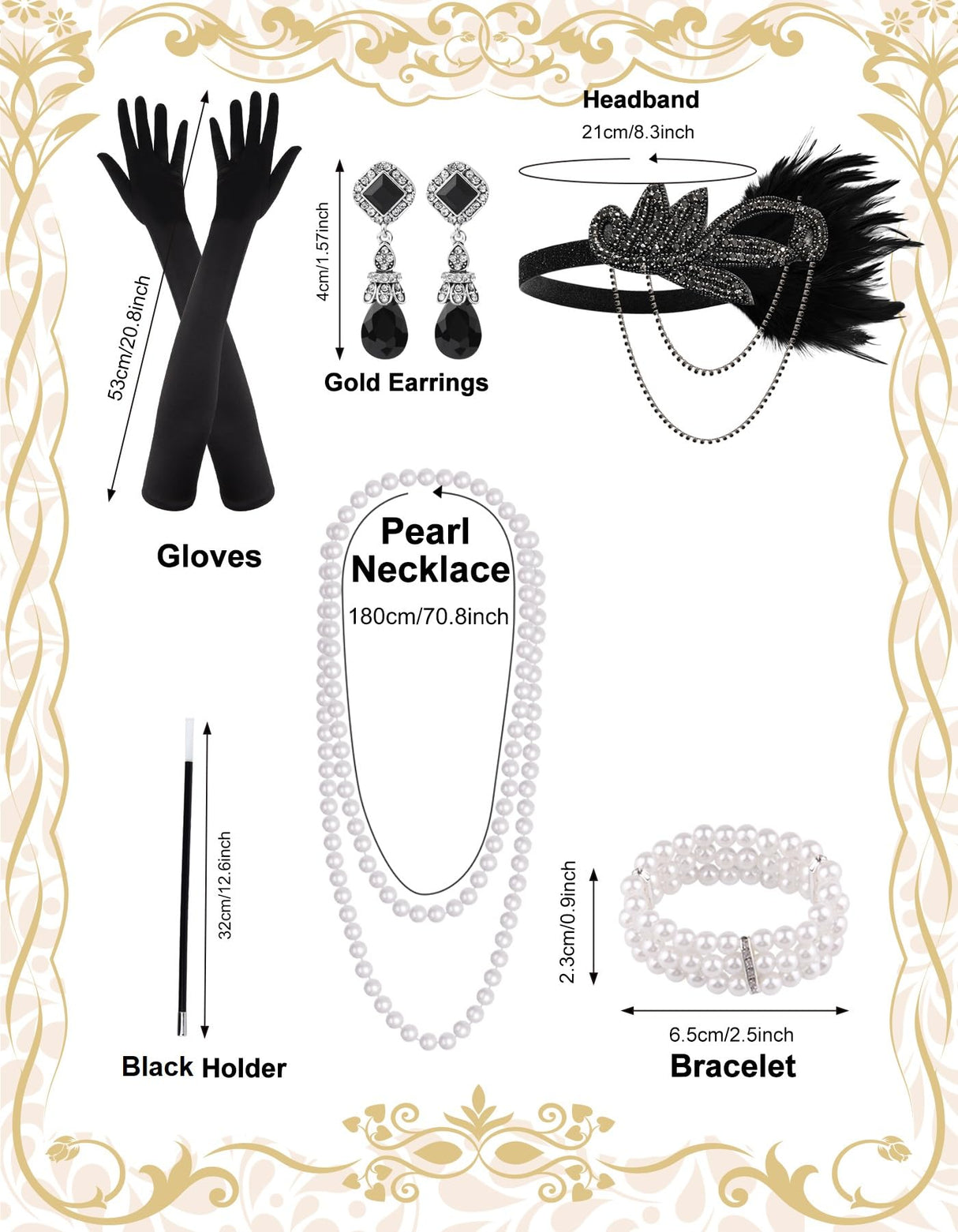 PLULON 6 Pcs 1920s Flapper Accessories for Women, Great Gatsby Flapper Accessories Fashion Roaring 20s Costume for Women
