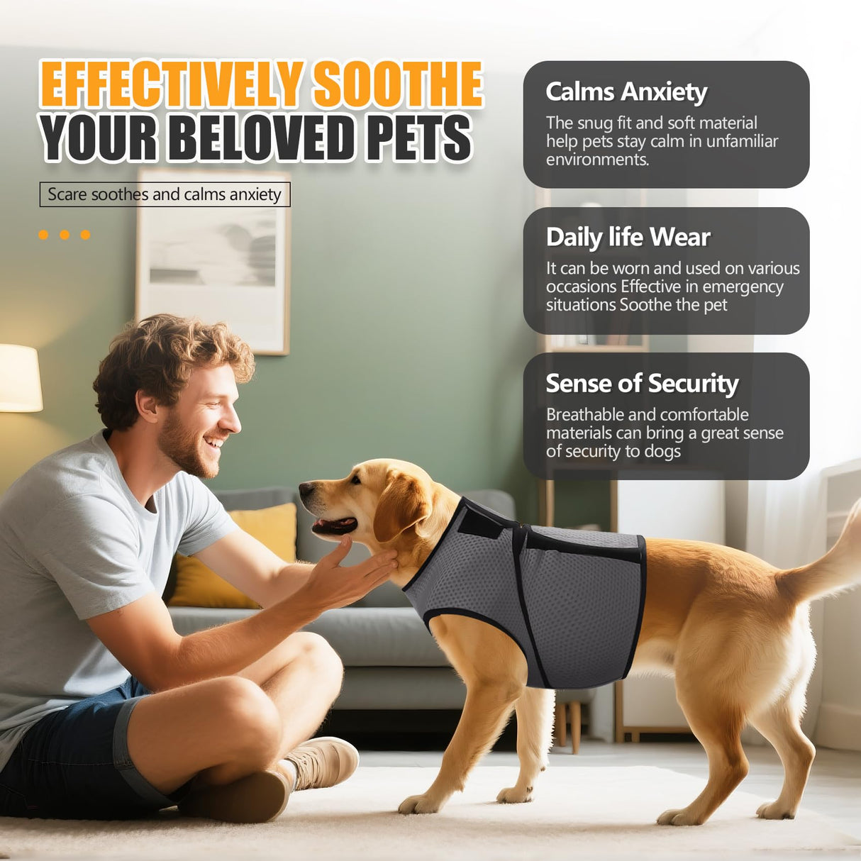JOHNBOLIN Dog Anxiety Vest/Shirt - Breathable Calming Jacket for Thunderstorms, Fireworks & Separation Relief, Soft Pressure Pet Wrap with Mesh Design for Indoor/Outdoor Use, Travel, and Vet Visits