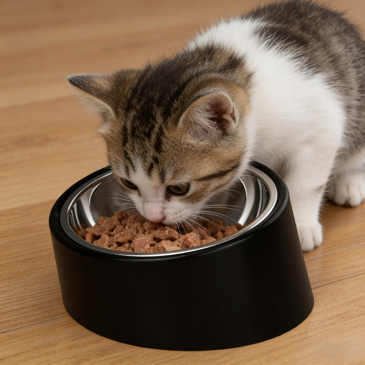 No-Spill Non-Skid for Large Breeds: 15° Tilted Feeder for with Cones or Long Ears - Detachable 2-in-1 Stainless Steel Elevated Dish, Easy Access, Black (Size L)