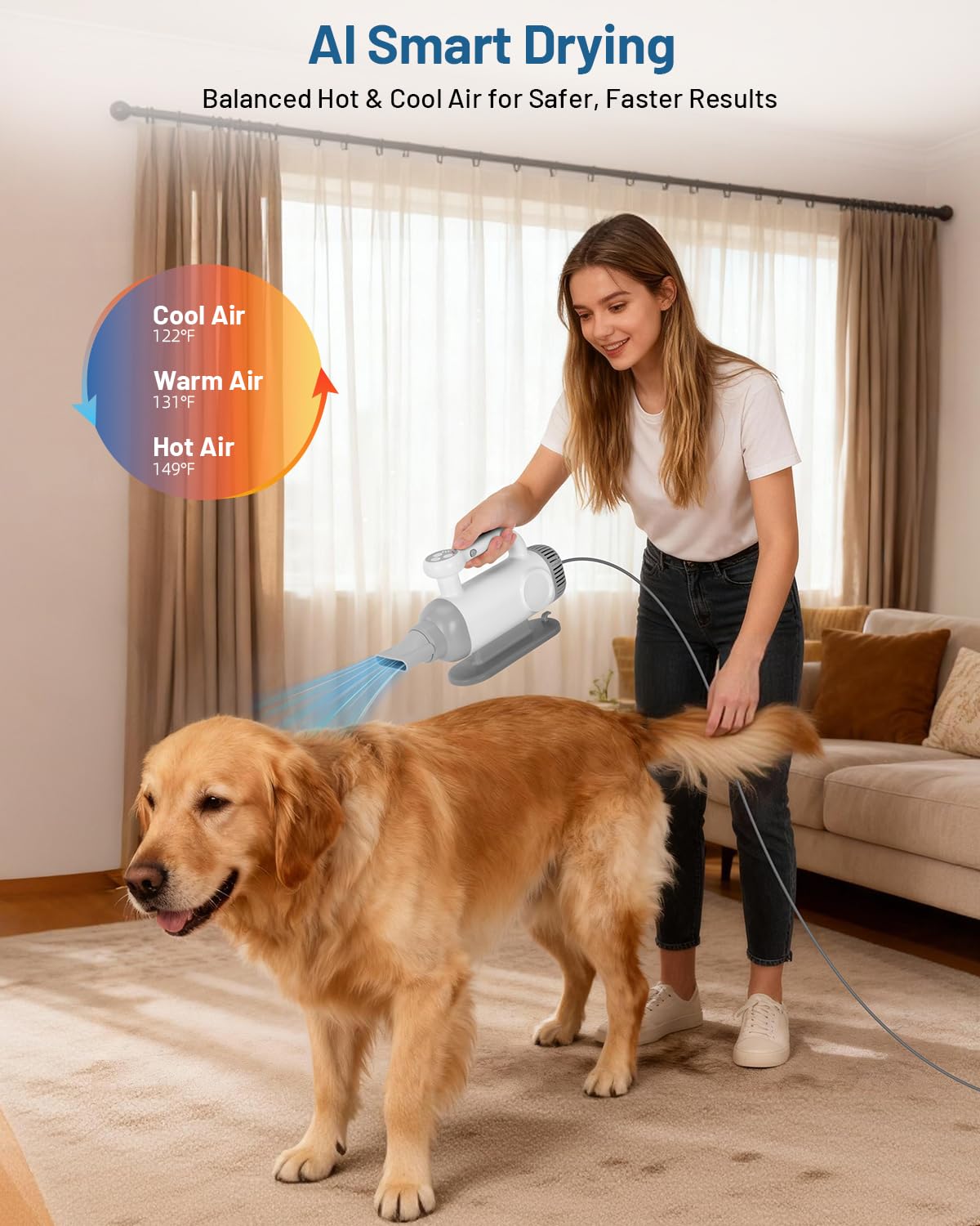 LOTYP Handheld Dog Force Dryer – Compact Size & High-Velocity Airflow, Adjustable Speed & Temperature Pet Hair Blow Dryer, Professional Cat Blower Grooming Dryer for Fast Drying