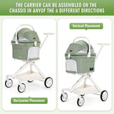 Beberoad Pets TT Lightweight Pet Stroller for Small Dogs & Cats - 4-Way Installation Carrier, One-Hand Fold, 180° Canopy Cover & Adjustable Handle (Green)