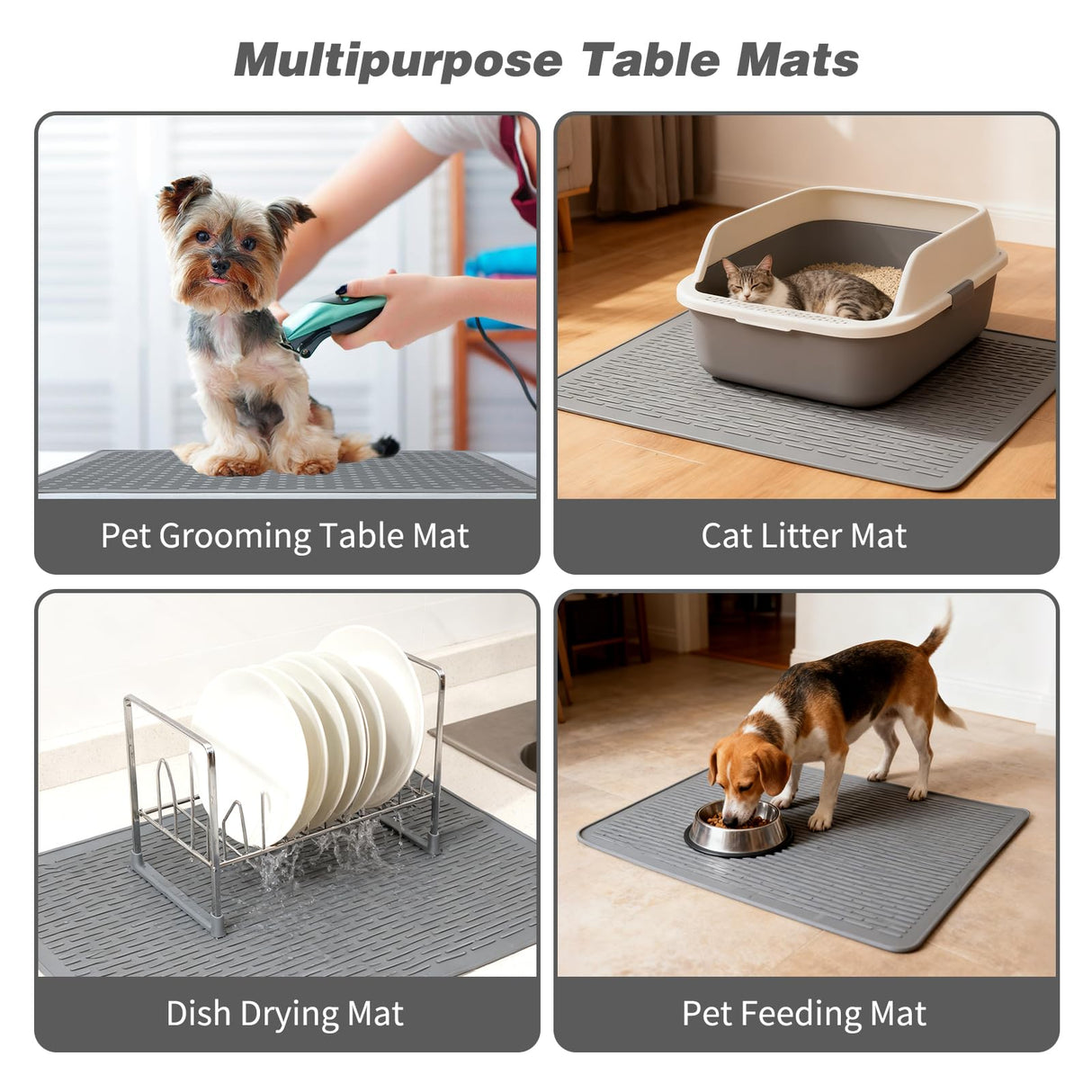 Dog Grooming Table Mat Pad Non Slip, Multipurpose Soft Pet Grooming Table Mats at Home, 28 x 19.7 Inch Silicone Durable Anti-Fatigue Groomer Mats Paw Protection Easy-Clean Cat Dog Bath Mat (Grey)
