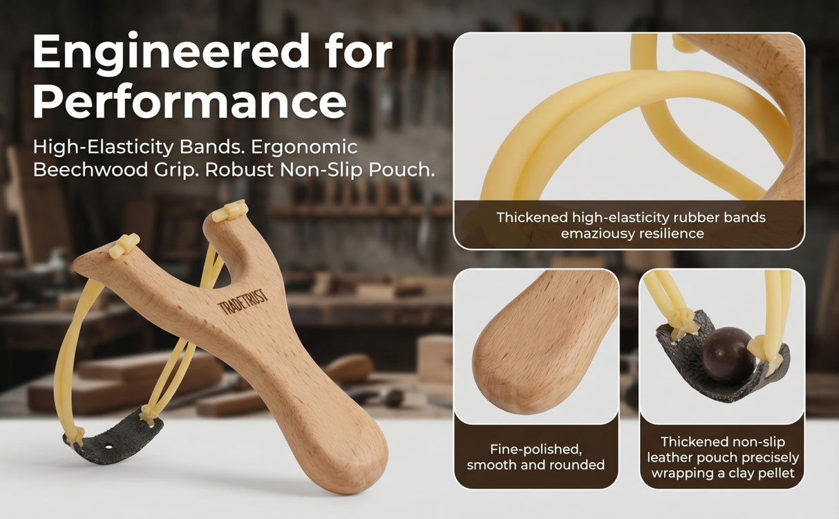 TRADETRUST Slingshots for Adults, Durable Wooden Slingshot with 100 Dissolvable Clay Balls for Outdoor, Funny Christmas Birthday Gift for Men and Women