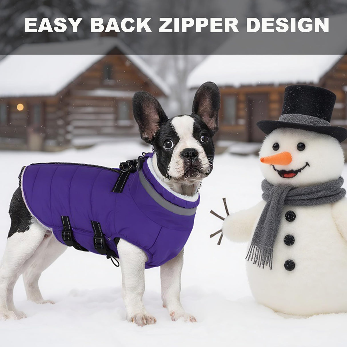 Mklhgty Small Dog Coat with Harness Built-in, Waterproof Reflective Fleece Lined - Warm Windproof Winter Jacket with Back Zipper, Cold Weather Snow Dog Coats - Purple - S