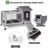 Wooden Rabbit Hutch Indoor and Outdoor, Rabbit Cage with Removable Wire Netting and Leak Proof Tray, Mobile Bunny Cage with Wheels