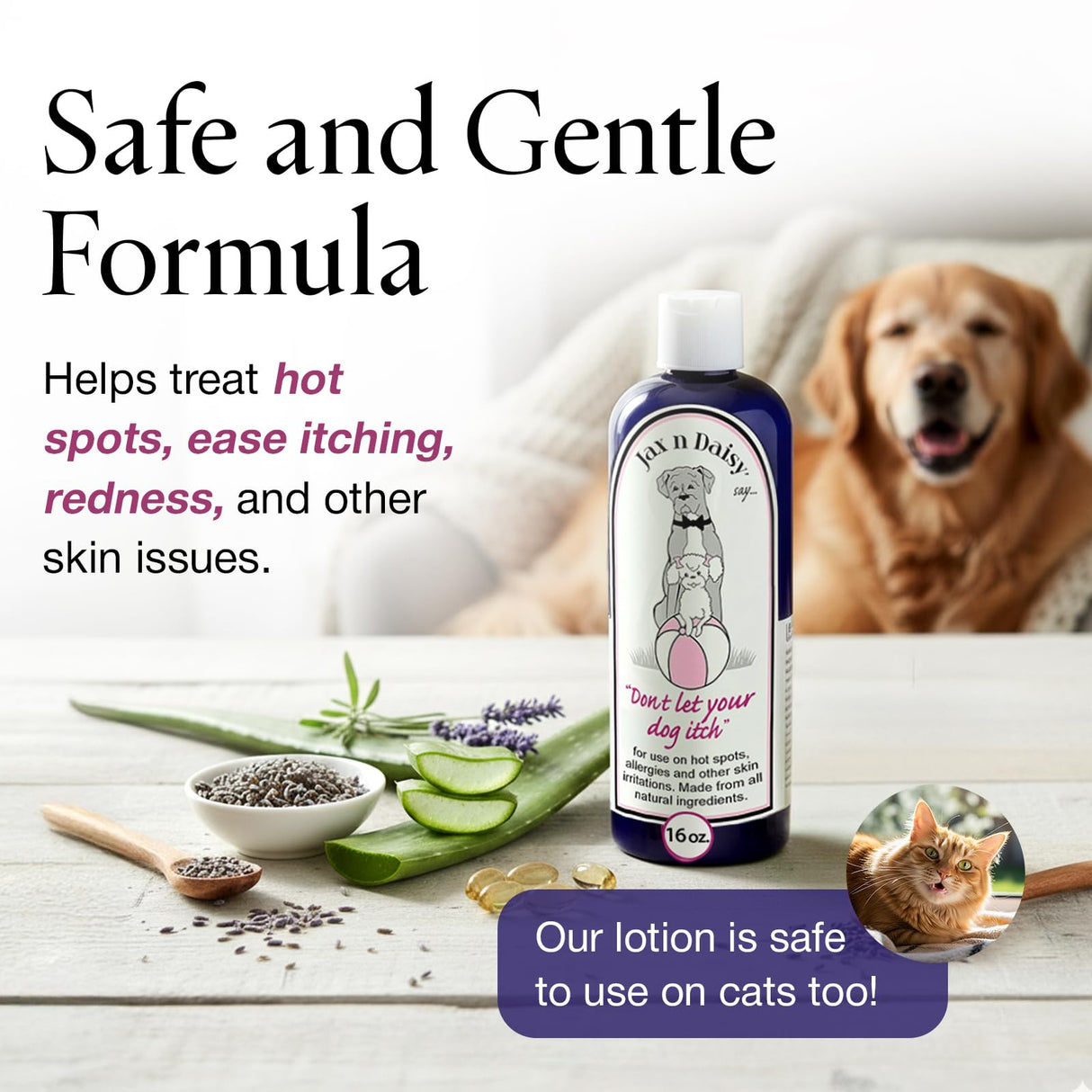 Jax N Daisy Don’t Let Your Dog Itch Lotion, 16 oz – Itch Relief for Dogs, Anti-Itch Skin Soother & Grooming Care