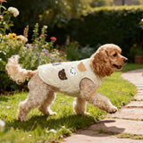 FloofeLove Dog Fleece Vest Jacket, Warm Cute Dogs Sweater with Button Winter Cold Weater Collar Bear Print Coat Pet Clothes for Small Dogs Boy Girl(White, L(12 to 15 lbs))