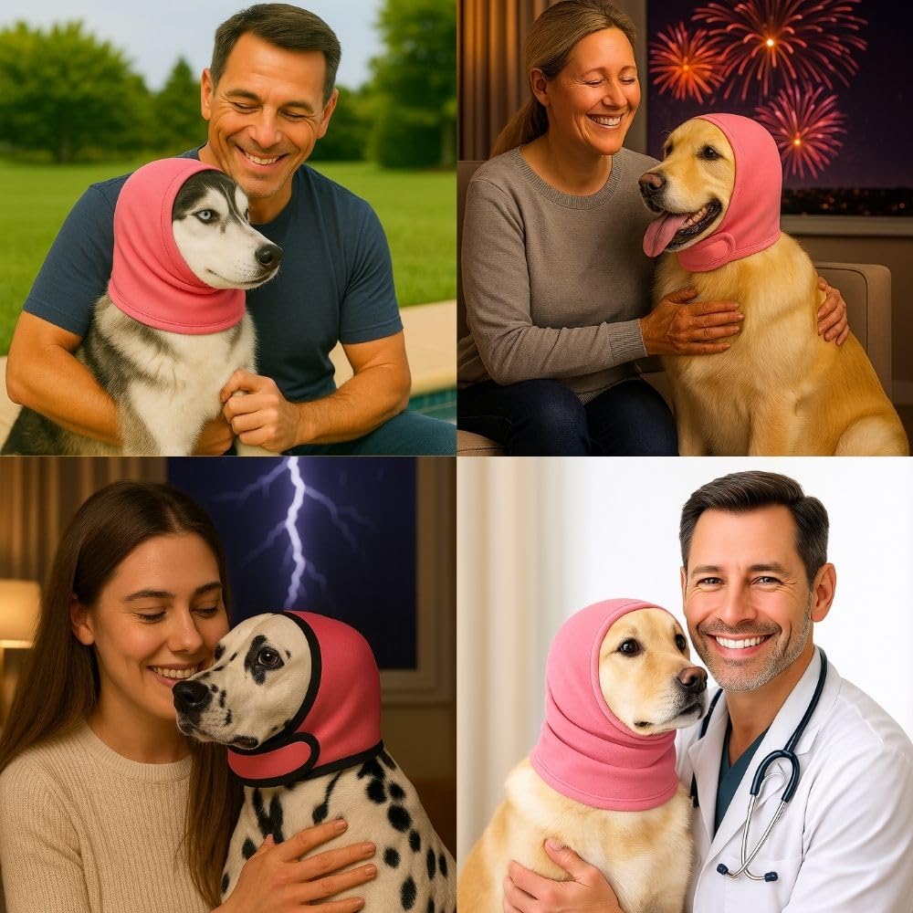 2-Pack No Flap Ear Wraps for Dogs & Dog Ear Muffs – No Shake Ear Wrap + Ear Cover with Noise Protection for Bath, Grooming & Drying – Anxiety Relief & Hematoma (Pink, L)