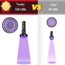 Load image into Gallery viewer, Vansky Black Light UV Flashlights, Ultra Bright 100 LED 395nm Ultraviolet Blacklight Detector for Dog Cat Pet Urine, Dry Stains and Bed Bug, Matching with Pet Odor Eliminator
