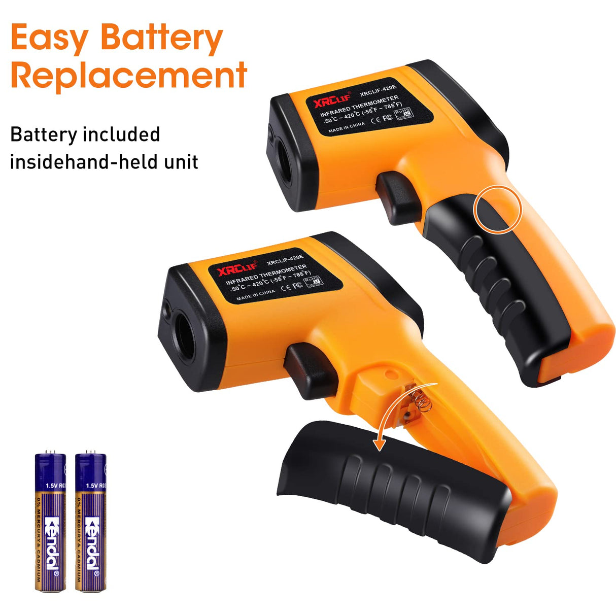 Infrared Thermometer Gun -58°F to 788°F, Laser Temperature Gun with Adjustable Emissivity, Non Contact Laser Thermometer for Cooking/BBQ/Pizza Oven/Grill & Engine - Heat Temperature Gun