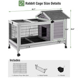 Wooden Rabbit Hutch Indoor and Outdoor, Rabbit Cage with Removable Wire Netting and Leak Proof Tray, Mobile Bunny Cage with Wheels