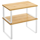 SONGMICS Cabinet Organizer Shelf, Set of 2 Kitchen Counter Shelves, Kitchen Storage, Spice Rack, Stackable, Expandable, Metal and Engineered Wood, 11.7 Inches, Cloud White and Natural Beige UKCS02NW