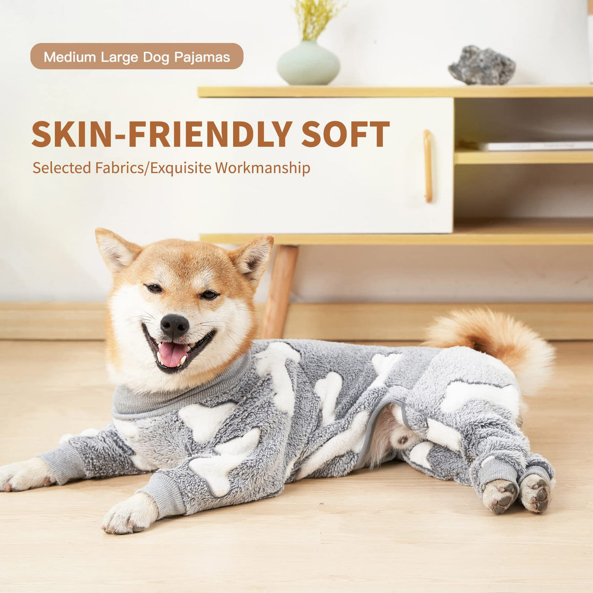 Dog Fleece Pajamas Large Dog 4 Legs Winter Clothes for Dog Fit Warm Jumpsuit for Dogs (Gray, XXL)