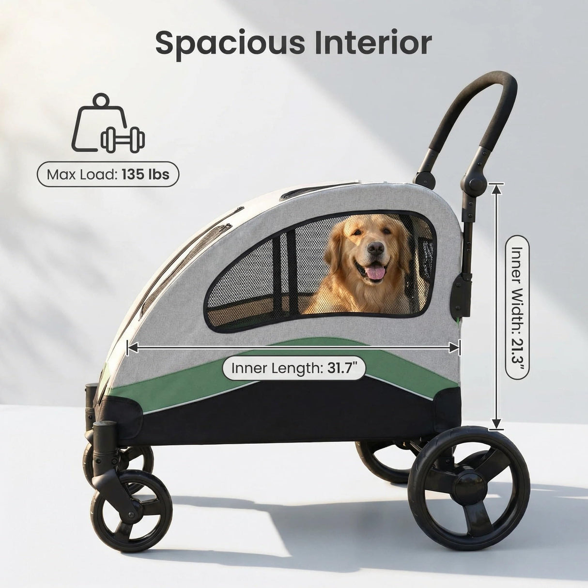 Dog Stroller for Large Dogs, Extra Large Pet Stroller Up to 160 Lbs, Foldable, Ventilated,360° Rotating Wheel, Easy Wash Pet Wagon with Adjustable Handle & Storage Pocket ﻿