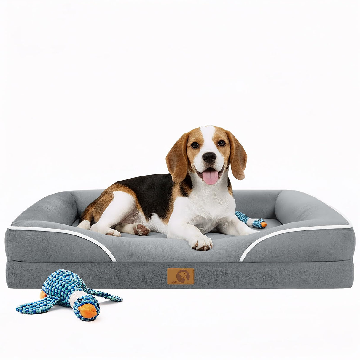 Homemate Dog Bed Medium Size Dog 28x23 inch with Orthopedic Foam Waterproof Outdoor Pet Cat Bed Sofa Supplies with Toy Dogs Crate Pad Couch with Removable Washable Cover & Non-Slip Botton Light Grey