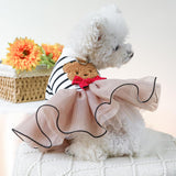 Dog Dress Tutu Skirt Bear Pattern Puppy Princess Striped Dress Elegant Small Girl Dog Clothes Bowknot Small Dog Dresses Cat Apparel Summer Dog Clothes Comfortable Breathable Outfits