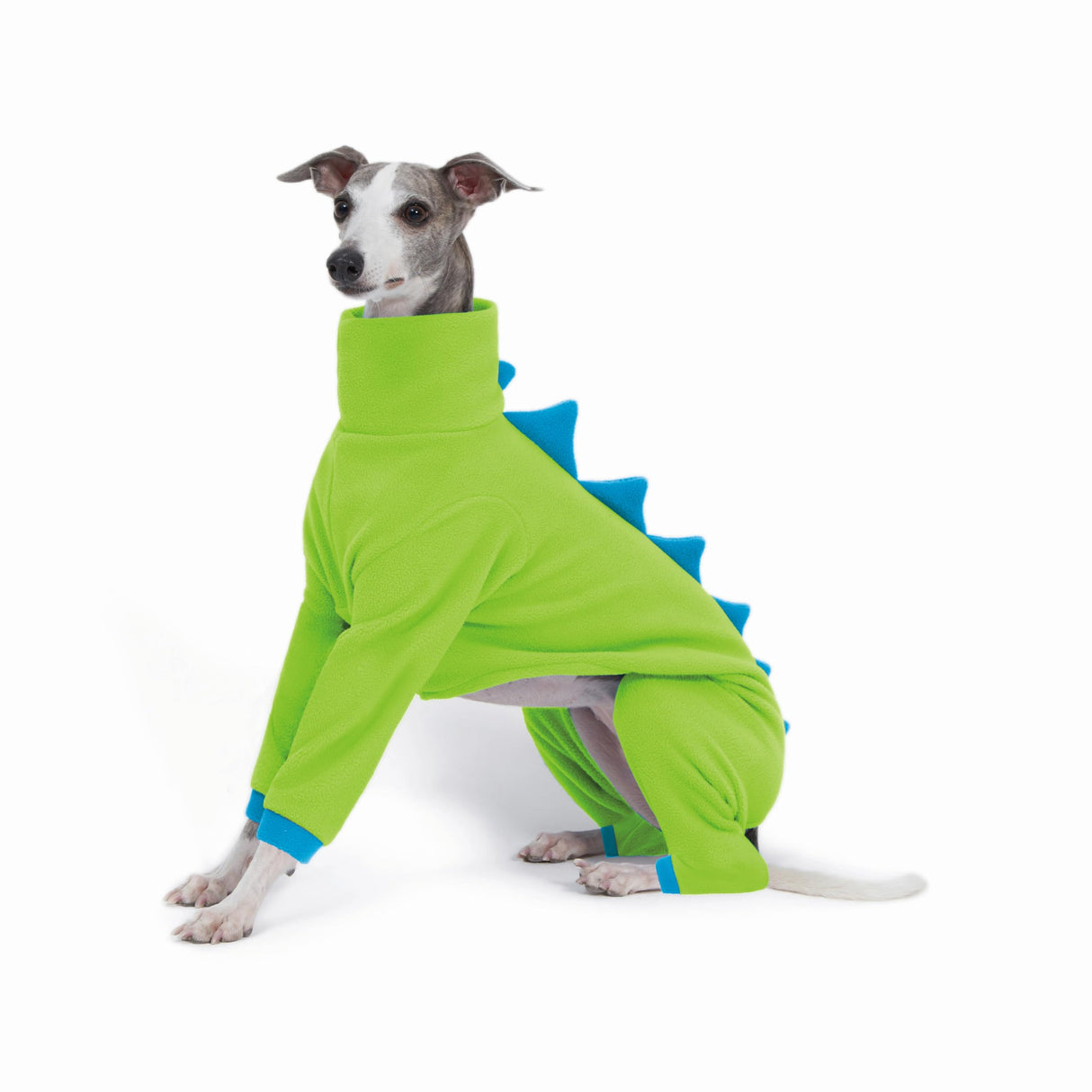 ESCCBOO Italian Greyhound Whippet Clothes, Cozy Fleece Dinosaur Costume, Basic Onesie Turtleneck Outfits Coat (Green, Small)