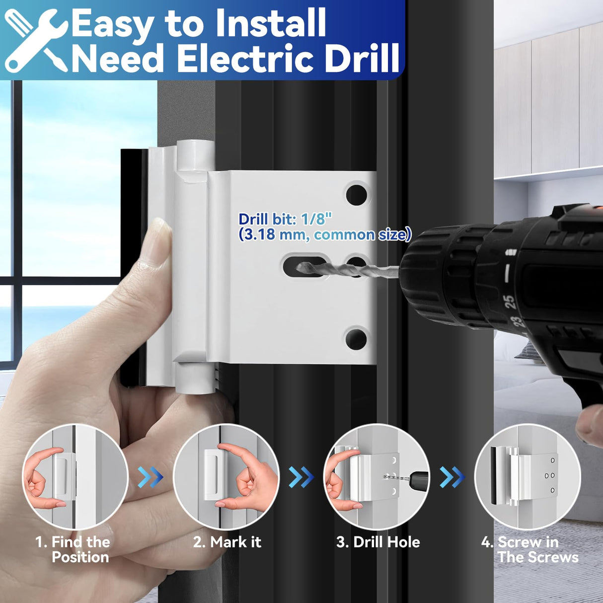 Door Reinforcement Lock Withstands 800lbs of Force - White Extra Proof Door Lock for Kids Safety Drilling Required, Prevents Unauthorized Entry, Add a Door Security Lock for Home Safety & Privacy