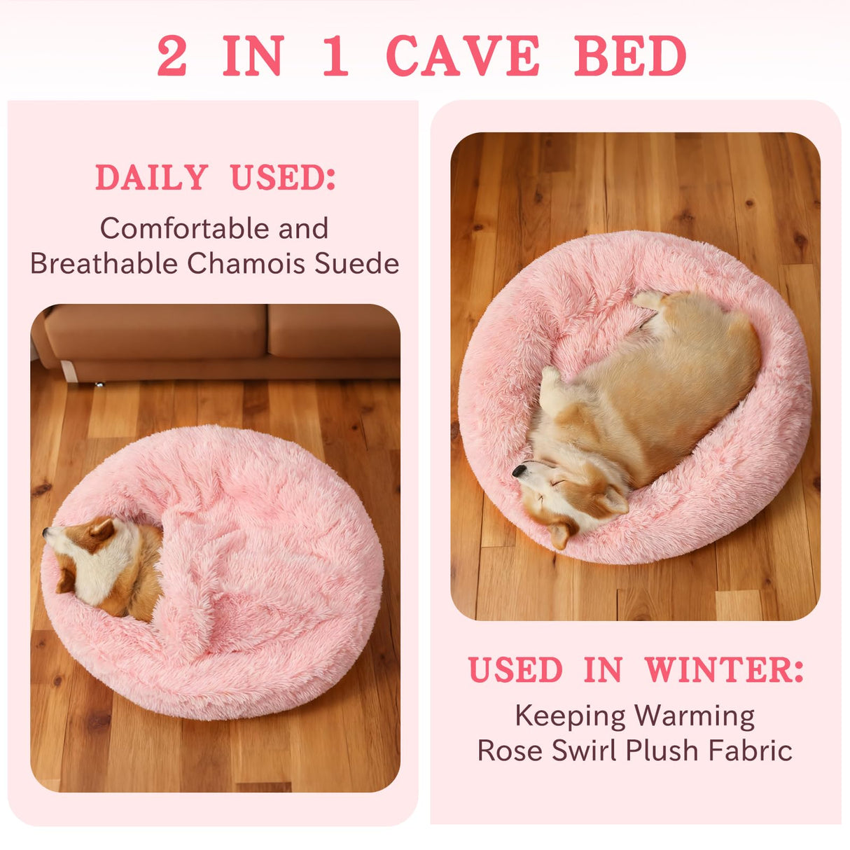 NOYAL Calming Dog Bed for Anxiety, Hooded Donut Cave with Blanket, Plush Fluffy Washable Pet Bed for Small Medium Dogs & Cats