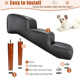 Senneny Black Faux Leather Dog Stairs, for Pets up to 150 lbs, Waterproof, Scratch Resistant Pet Steps/Stairs with High Density Foam and Detachable Wooden Legs, Black, 3 Step