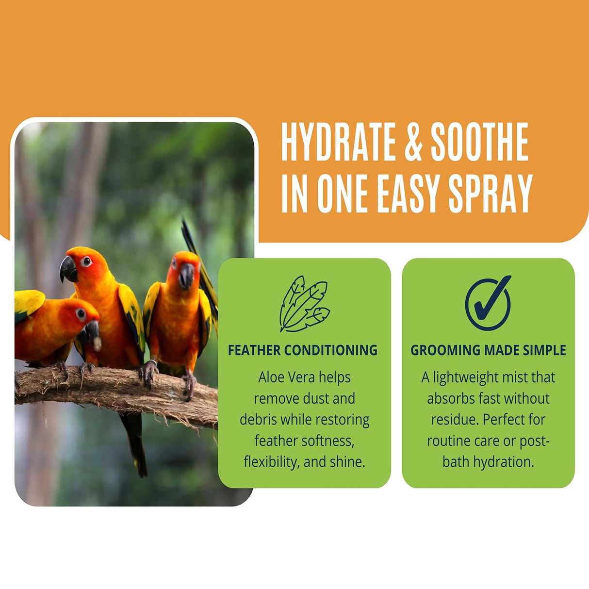 Bird Aloe Vera Spray – Soft Feathers Conditioner & Skin Moisturizer -16 OZ- for Parrots, Cockatiels, Conures & All Birds – Natural Aloe Mist for Molting Relief, Sooths Itchy Dry Skin Feather Plucking