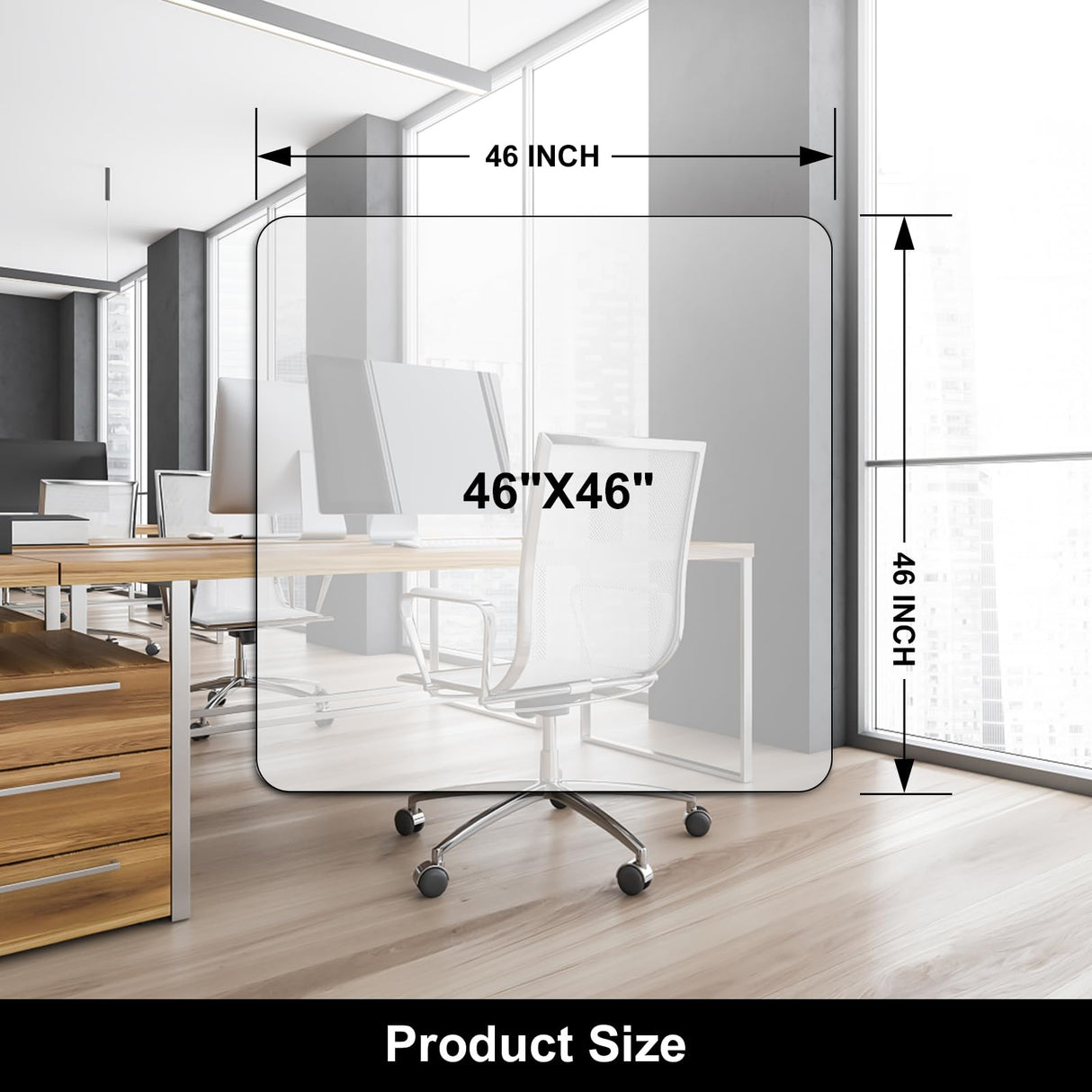 Kuyal Chair Mat for Hardwood Floor,46 x 46 inches Rectangle Desk Durable Wood/Tile Protection Mat for Rolling Chairs, Non-Studded Bottom