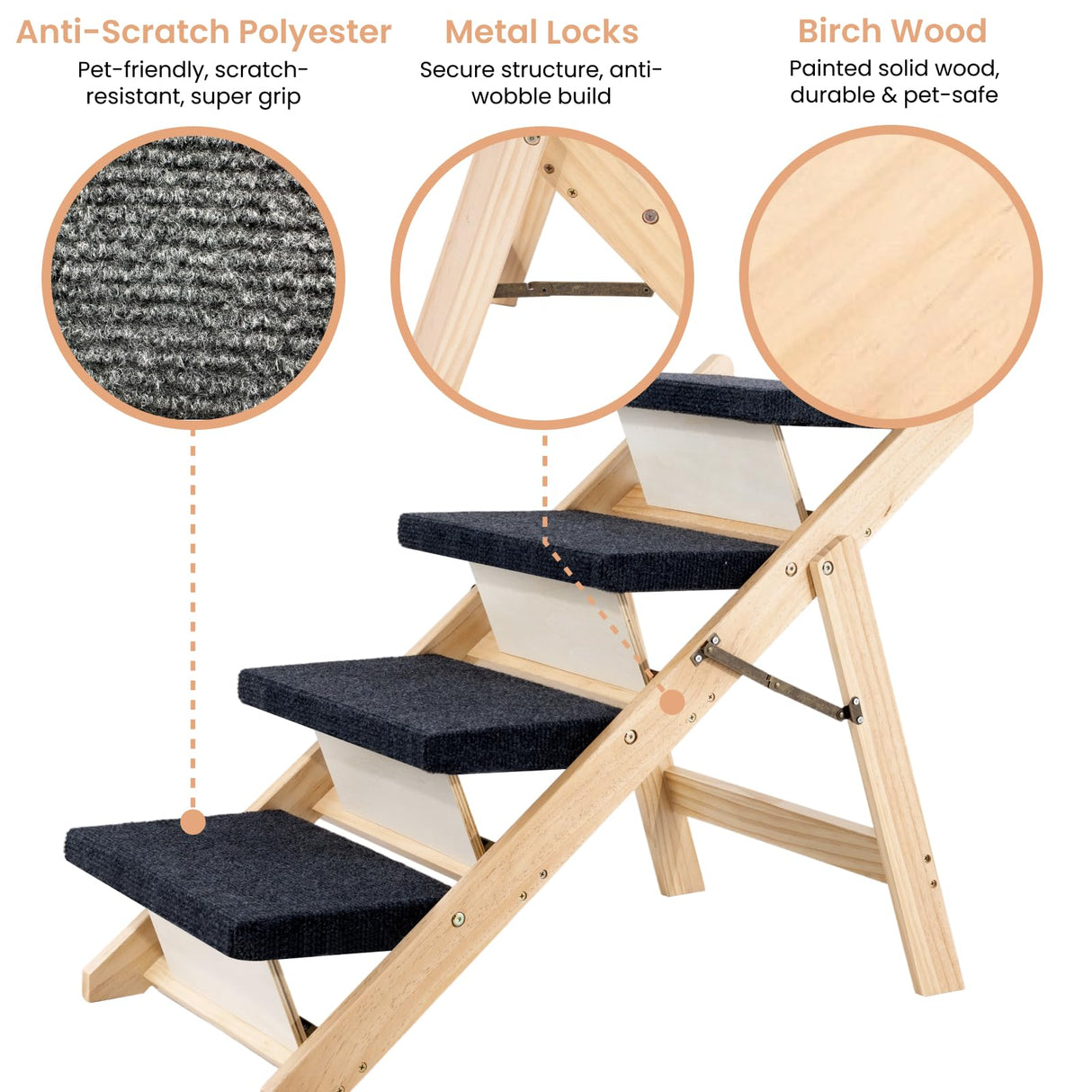 MEWANG Wood Pet Stairs & Ramp for Small/Medium Dogs and Cats, Aging Pets – 3-in-1 Foldable, Portable, Non-Slip Pet Ladder for Tall Beds, Couches,Cars–Holds Up to 220 lbs (31.5" L x 17.2" W x 25.0" H)