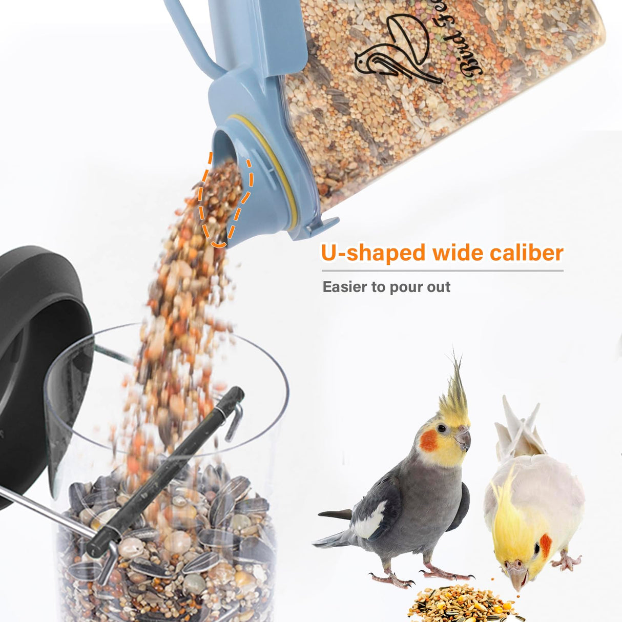 Brabtod Bird Seed Storage Container Portable-3 Qt/2.8 L Clear Plastic Pet Food Container-with Measuring Cup,Airtight Wild Bird Seed Dispenser for Storing Sunflower Seed|Squirrel proof|BPA Free-Blue