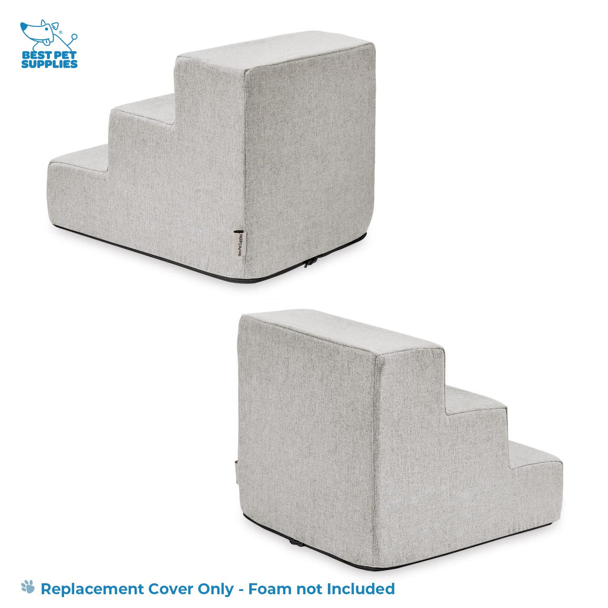 Best Pet Supplies Foam Pet Steps Cover for Small Dogs and Cats, Portable Ramp Stairs for Couch, Sofa, and High Bed Climbing (Cover Only) - Sand, 3-Step (H: 13.5") (Cover Only)