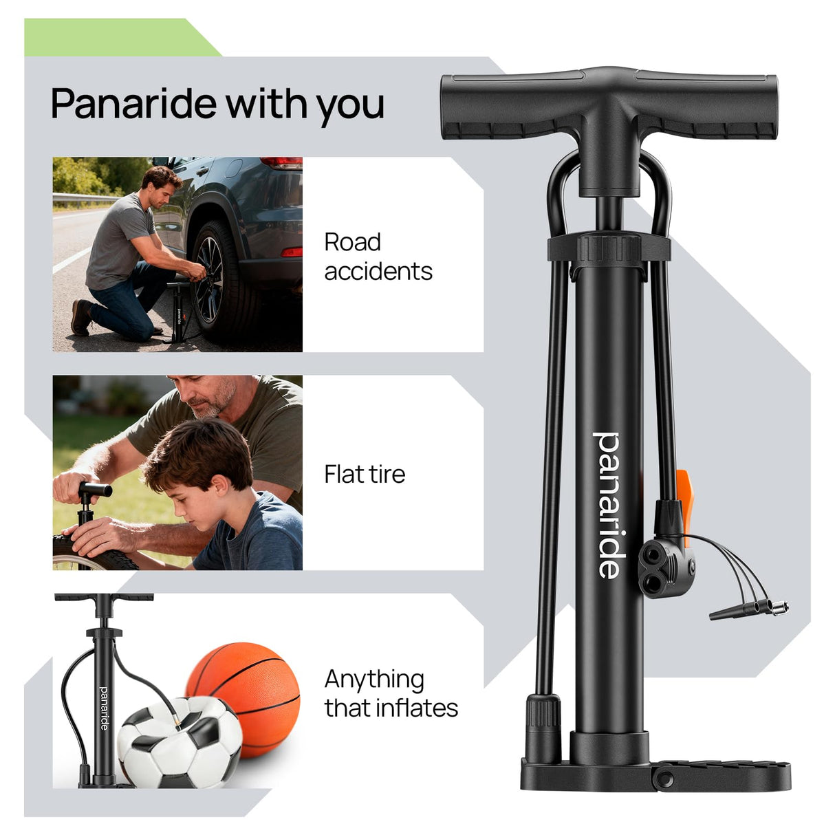 Bike Pump Floor, Advanced Bike Tire Inflator, Bicycle Hand Air Pump with Dual Presta and Schrader Valves, Handheld Pump, Suitable for Road and Mountain Bikes, Baby Stroller, Balls (Portable)