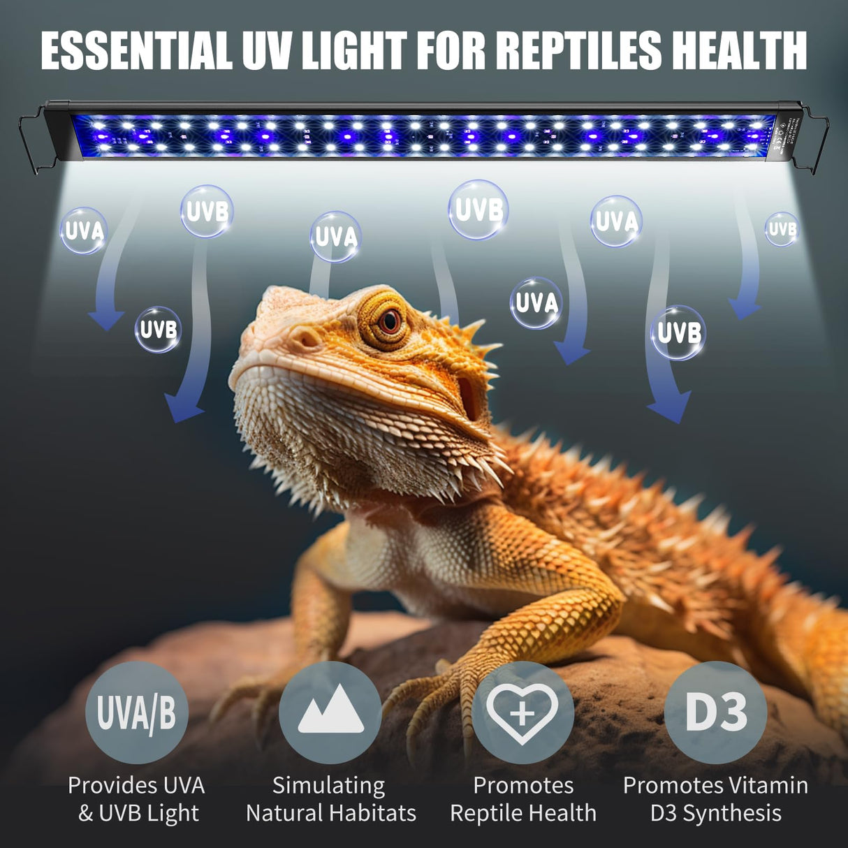 EnchOrch 18-Inch LED UVA UVB Light for Reptiles with Controller, Full Spectrum UVA & UVB Reptile Light with Auto 24-Hour Cycle Timer & 10 Dimmable for Bearded Dragons, Turtles, Frogs, Snakes, Plants