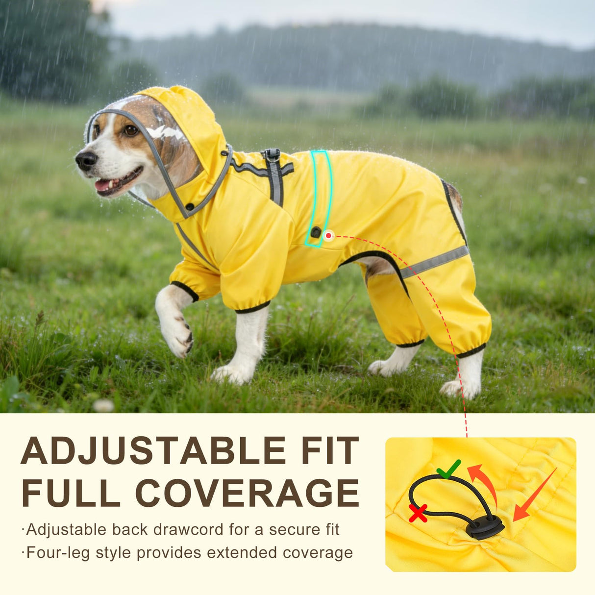 BEAUTYZOO Dog Raincoat for Small Medium Dogs Puppy,Waterproof Dog Rain Jacket with Harness Built-in & Detachable Hood, Zip Up Pet Rain Coat,Reflective Windproof Full Body Coverage Poncho for Rain Snow