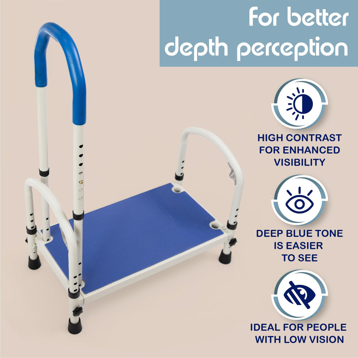 FlexiStep Medical Bed Step Stool with Handle for Adults - Heavy Duty Adjustable Bedroom Stepping Stool with Handrail - Wide, High Grip Base for Seniors - Elderly Mobility Accessories for High Beds