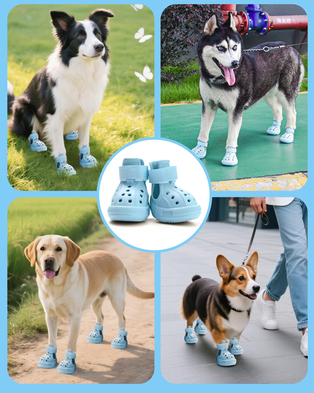 Tuqila Dog Boots for Hot Pavement & Snow, Waterproof Non-Slip Dog Shoes with Reflective Straps, Adjustable Pet Booties for Small to Large Dogs, Outdoor Paw Protection, 4Pcs