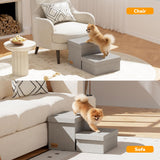 Fecuria 2-Step Wide Dog Stairs with Storage 11" H, Non-Slip Sturdy Pet Steps for Couch Chair, Dog Steps for Small/Medium Old Dogs, Cats, Rabbits Up to 150lbs, Foldable Cat Puppy Stairs for Car, Grey