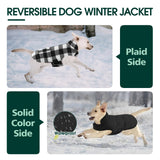 Kuoser Dog Winter Coat, Windproof Dog Fleece Jacket British Style Plaid Cold Weather Doggie Vest Coats, Reversible Cozy Warm Pet Clothes Apparel for Medium Dogs M
