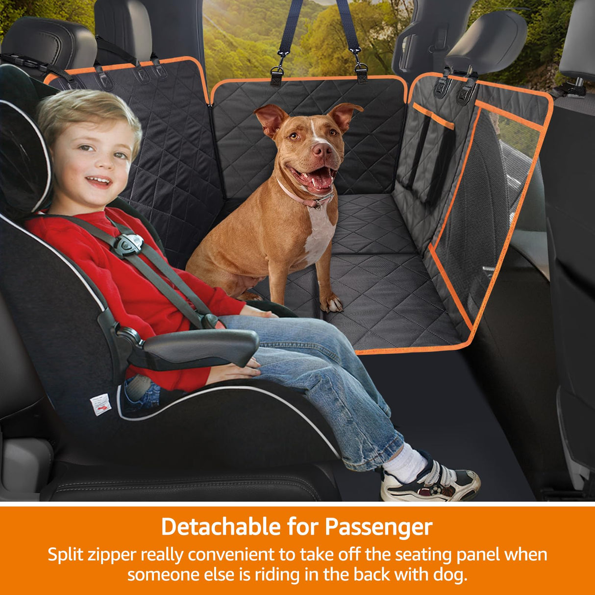 iBuddy Truck Seat Extender for Dog Hard Bottom Seat Cover Split Design Offer Large Space Protects Leather Seat from Scratch, Hair, Waterproof Pickup Truck Seat Cover for Silverado/GMC/Ram/F150 F250