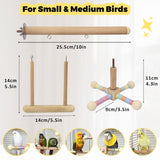 Jevnd Bird Perch & Swing Toy Combo, Bird Toys for Parrots with 360° Spin Function, Hanging Parakeet Swing Birds Cage Accessories Toys, Multi-functional Wooden Birds Activity Gym for Cockatiel Lovebird