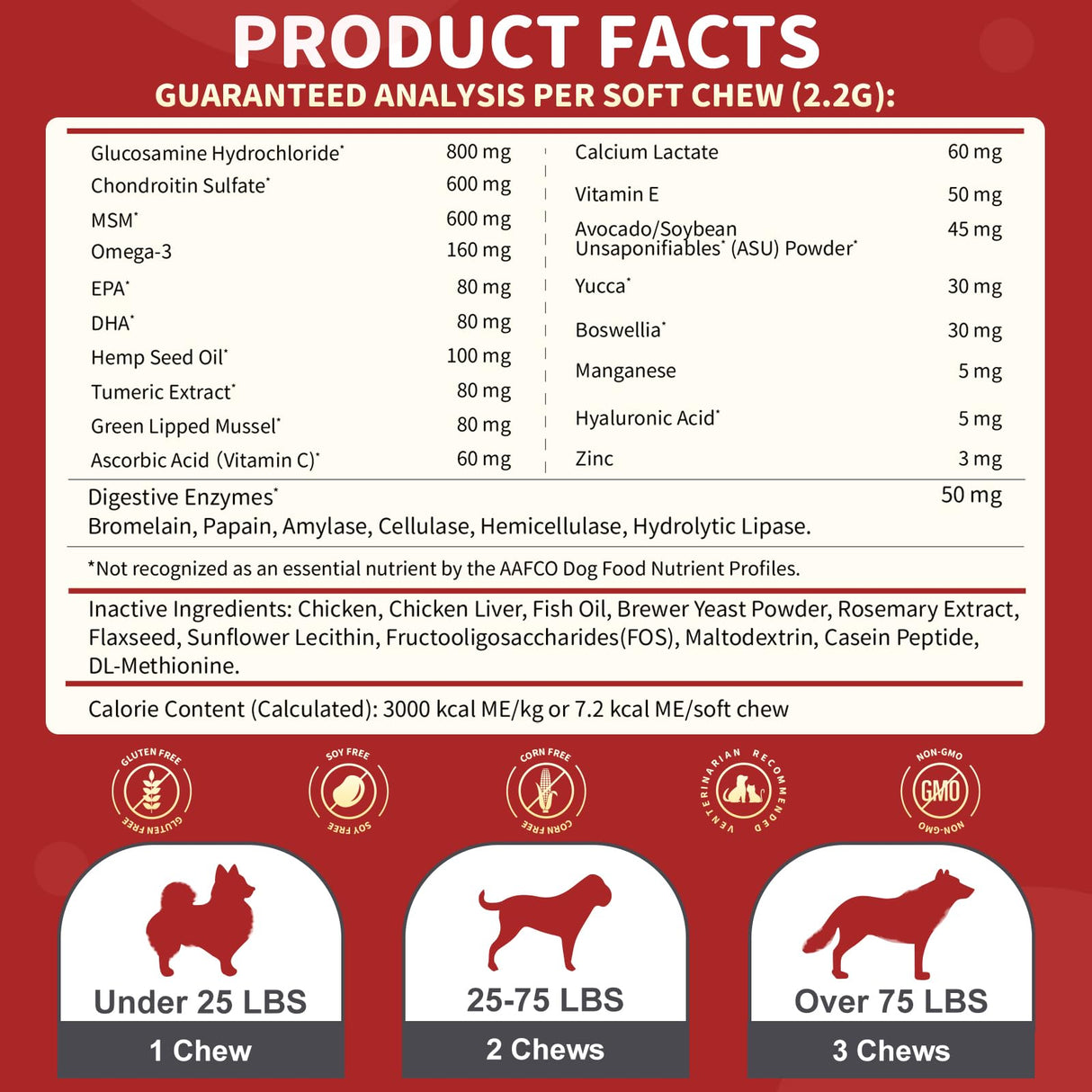 NATURE TARGET Glucosamine for Dogs, Joint Supplement with Chondroitin, MSM, Omega-3, Hemp for Pain Relief, Hip & Joint Chews for Dogs with Calcium for Bone Health, 120 Soft Chews