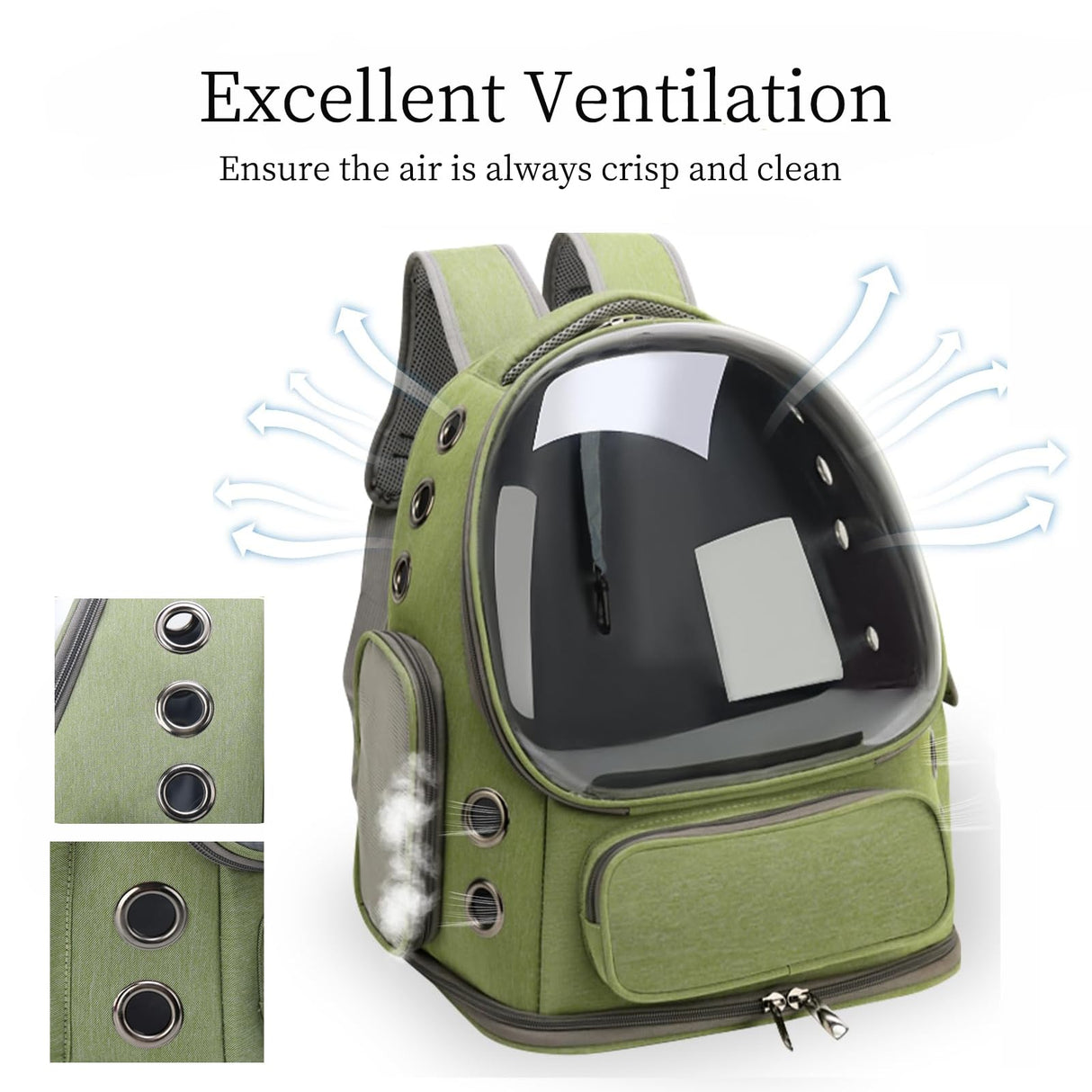 Cat Bubble Backpack,Breathable Cat Backpack Carrier Large Space Pet Travel Carrier for Kitty Small Dogs up to 15lbs,Transparent Cat Carrier for Hiking Camping Outdoor Travel (Green)