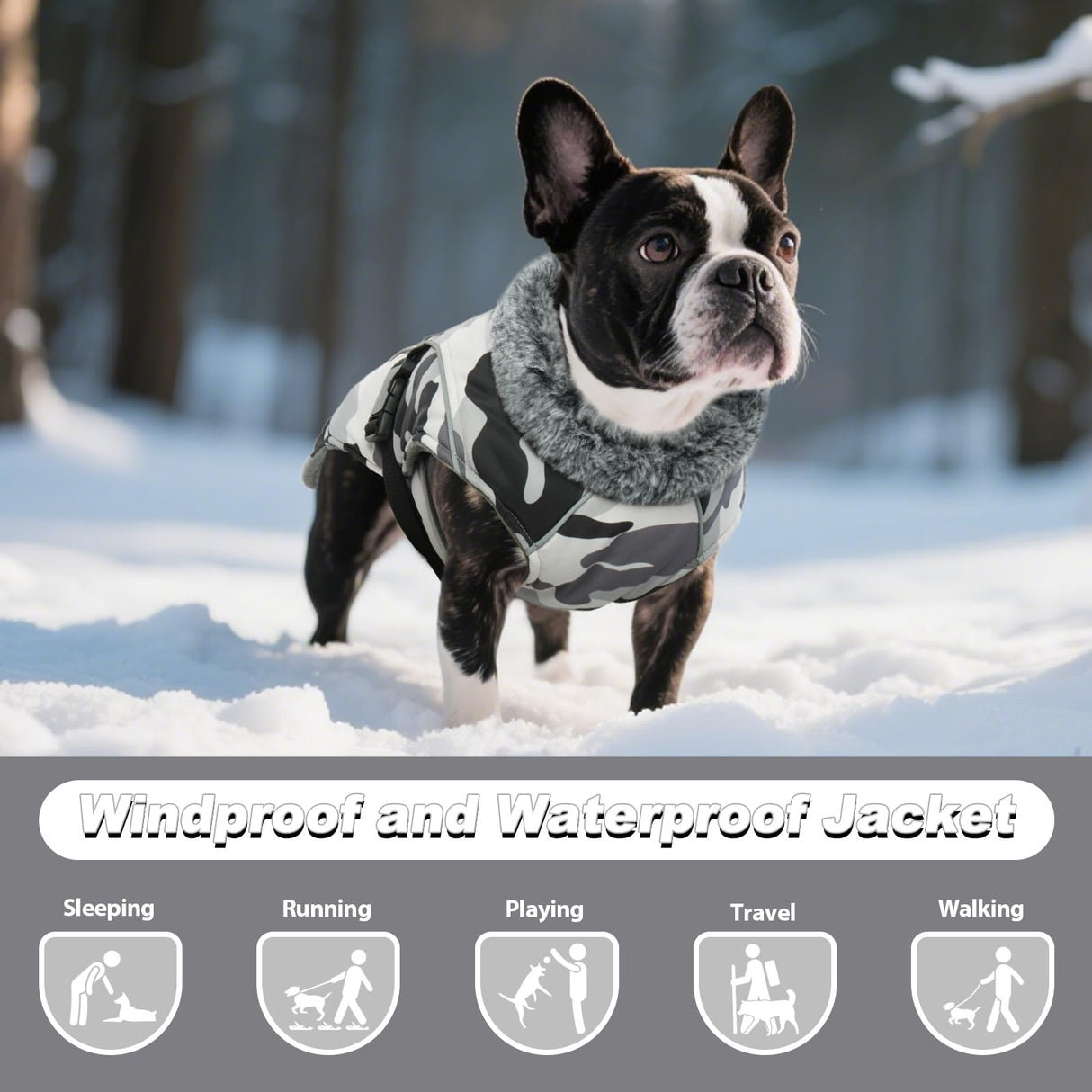 DENTRUN Extra Large Warm Dog Jacket - Windproof Water Repellent Reflective Coat, Adjustable Plush Turtleneck, Easy Wear Fleece Lined Cold Weather Vest for Great Dane, White Camo, XXXL