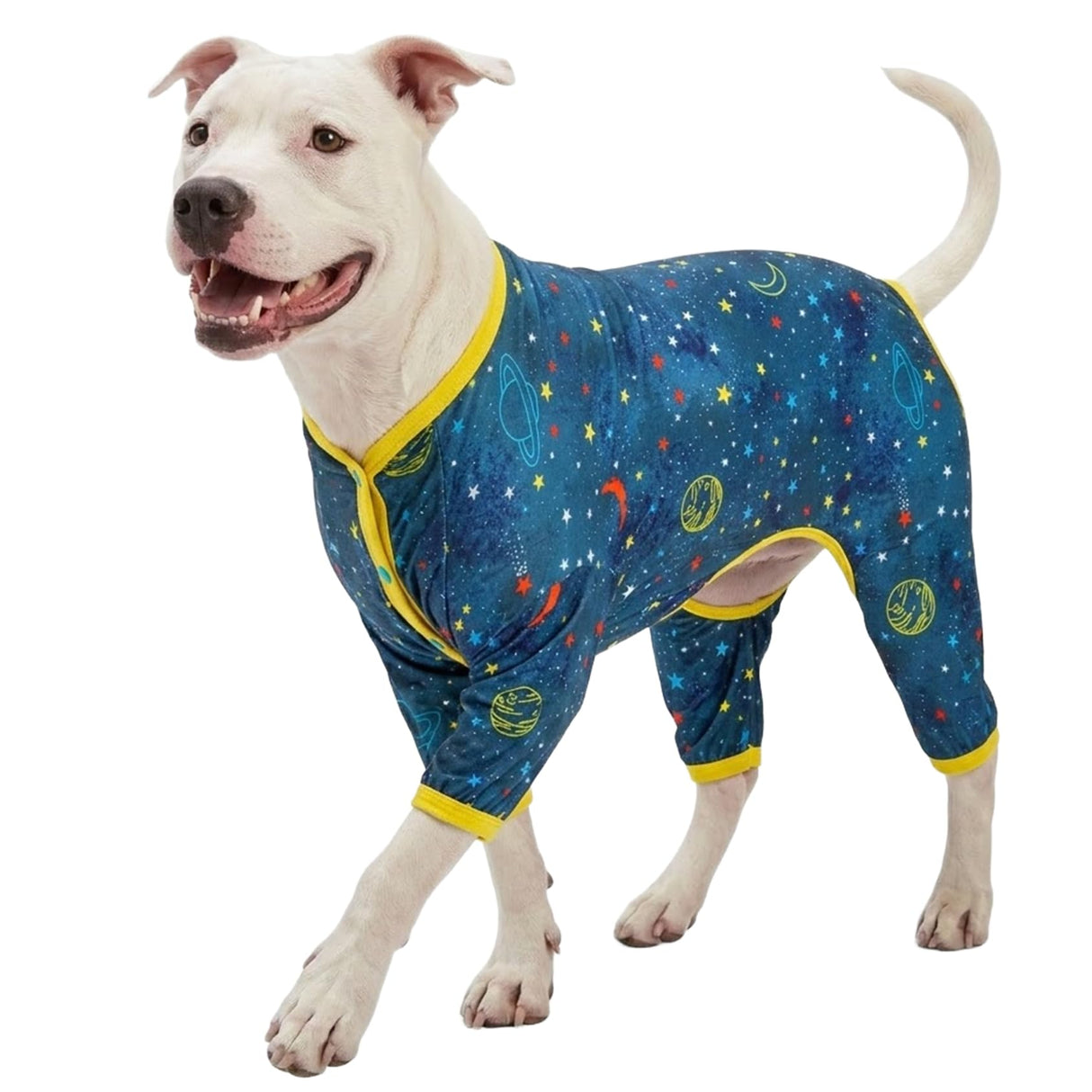 LovinPet Large Dog Surgery Recovery Shirt, Undershirt for Dog Coats, Anti Licking, Pitbull Clothes, Pet Anxiety Onesies, Navy Space Print, Pet Pajamas for Dogs, Pitbull Onesie, 2XL