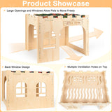 Glittme Wooden Rabbit Castle Hideout - Large Indoor Bunny House & Guinea Pig Hut with Roof Platform Bed Enrichment Cage Accessories for Chinchilla Ferret (Mat Included)