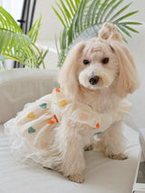 QWINEE 2pc Cute Heart Pattern Dog Dress Ruffle Trim Princess Dress Cat Vest Dress Lace Trim Summer Dress Pet Clothes for Small Medium Cats Dogs Kitten Puppy Black Multi Medium