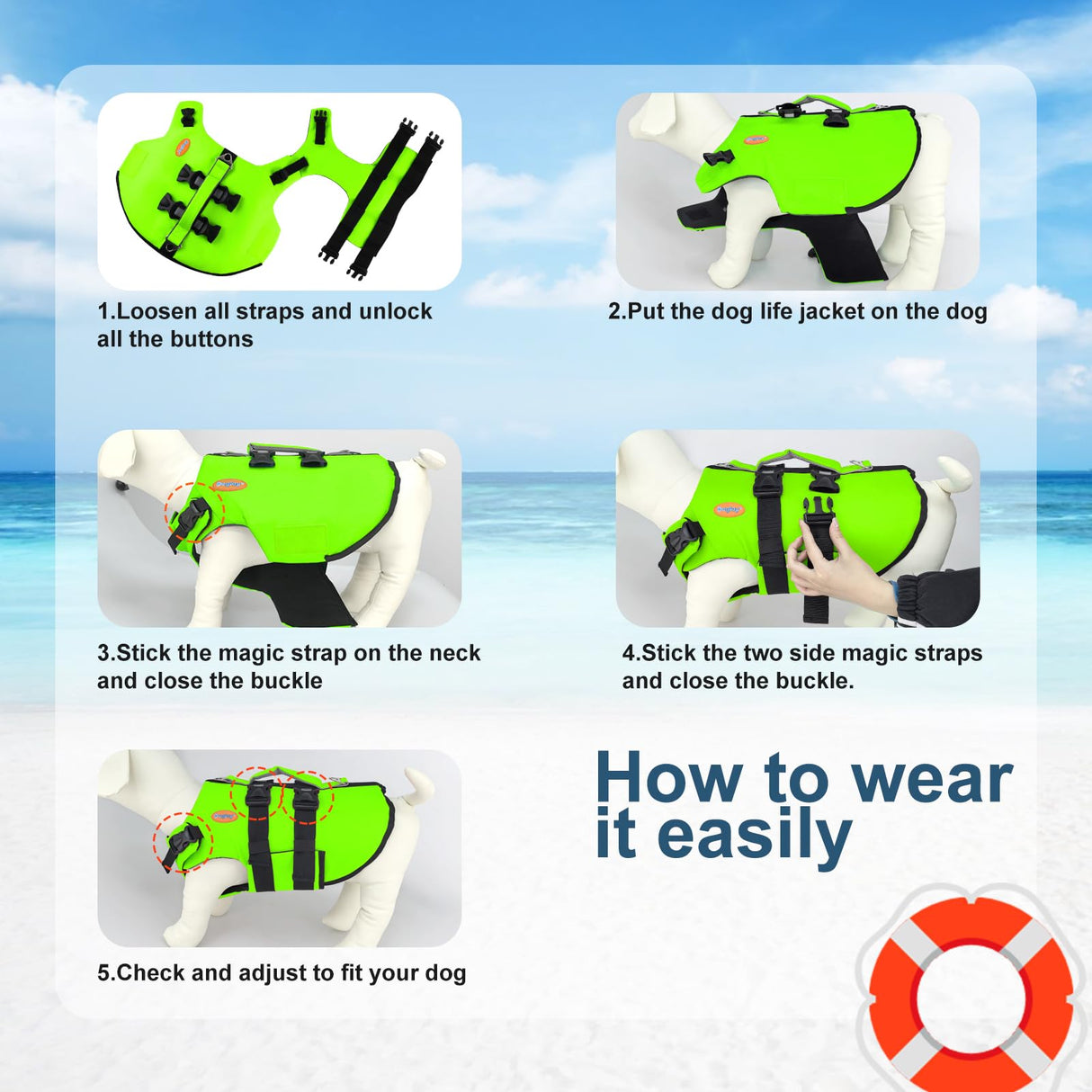 Doglay Dog Life Jacket Neoprene, High Buoyancy Dog Harness Life Vest for Swimming and Boating, Adjustable Swim Vest with Rescue Handle for Small Medium Large Dogs