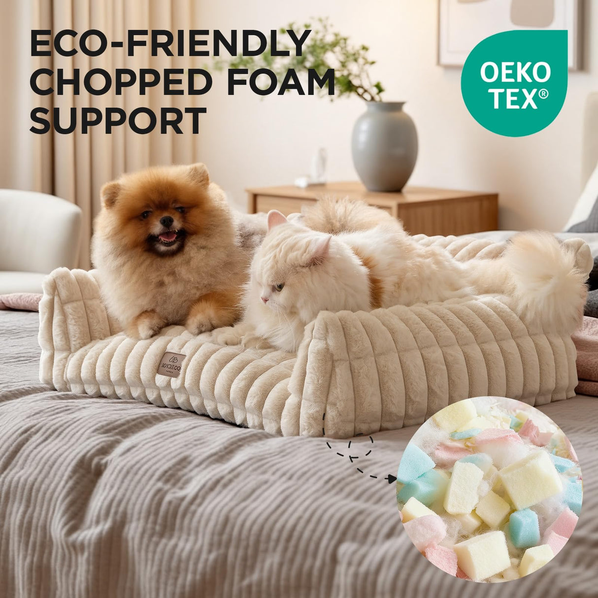 Joydeco Cat Couch for Pets, 30 inch Plush Pet Sofa, Cat Bed for Indoor Cats with Removable Washable Cover, Supportive Pet Sofa, Cream