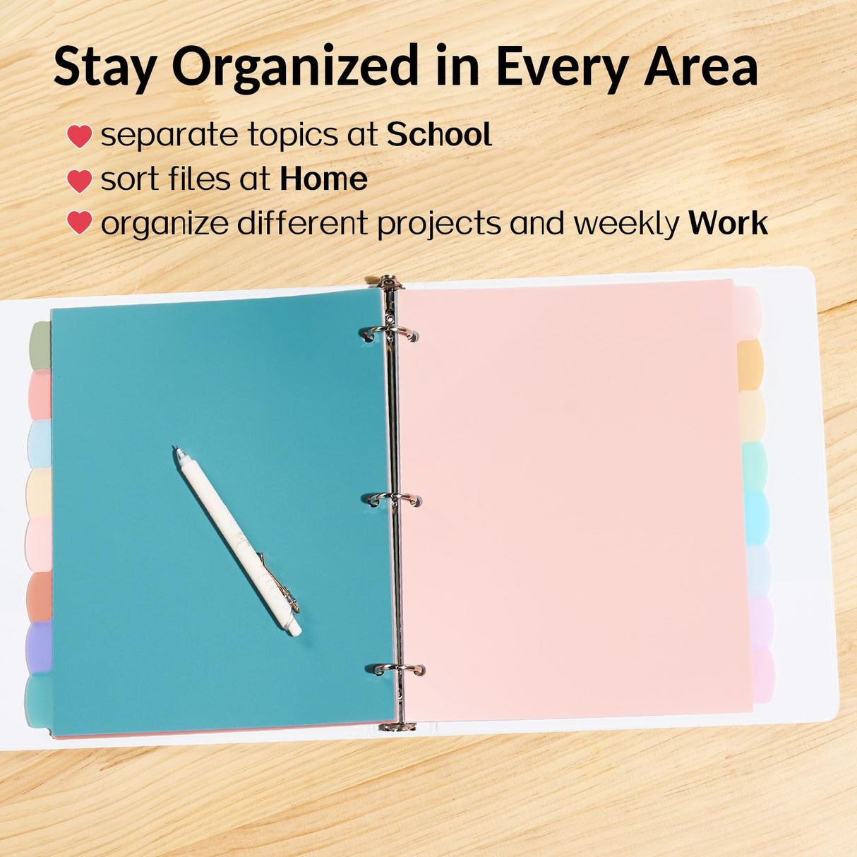 Sooez 8 Tabs Long-Lasting Plastic Write & Erase Large Tabs Dividers for 3 Ring Binder, Aesthetic Cute Pastels Binder Dividers for Student, Teacher, Office, Home Organizers, 1 Set, Pastels Color