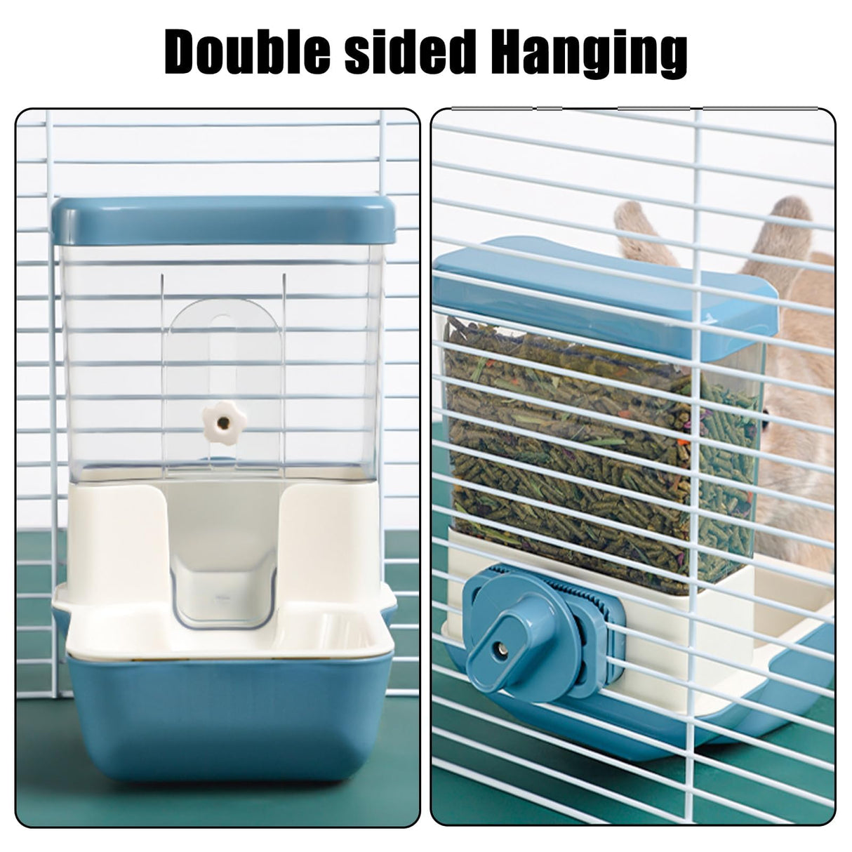 Hanging Automatic Food Dispenser, 27oz Large Capacity Hanging Pet Cage Feeder for Rabbit Bird Chinchilla Hedgehog Guinea Pig Ferret Kitty Puppy (Blue)