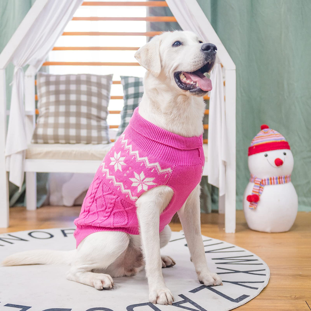 SCIROKKO Warm Winter Pink Dog Sweater - Female Cold Weather Pet Clothes for Small Medium Large Dogs Girl Indoor Outdoor, Soft Classic Knit Puppy Apparel Coat